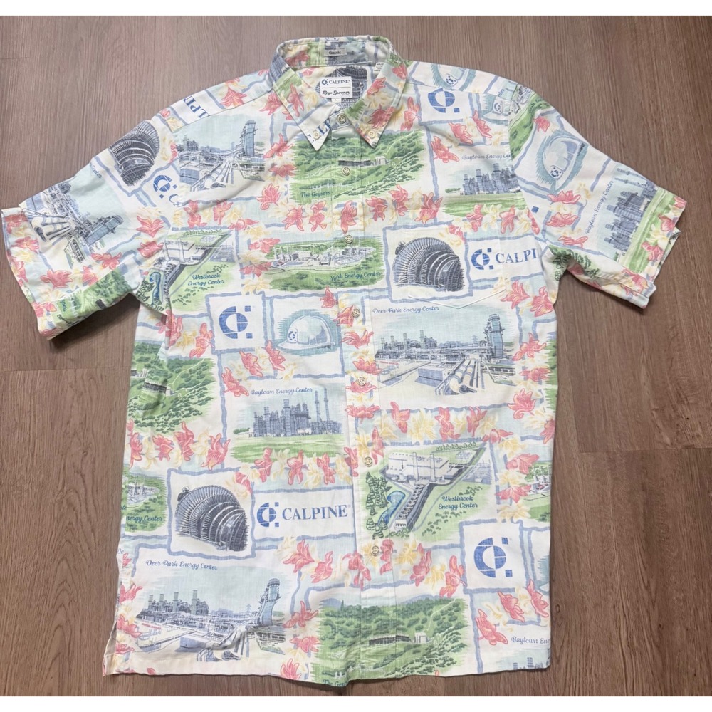Reyn Spooner Calpine Energy Center Aloha Shirt Mens L Short Sleeve Cotton Blend